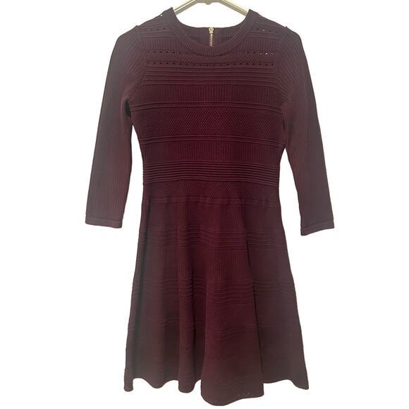 Eliza J Sweater Dress Wine Purple Fit and Flare Textured Knit Eyelet Size S/CH/P - Picture 1 of 8